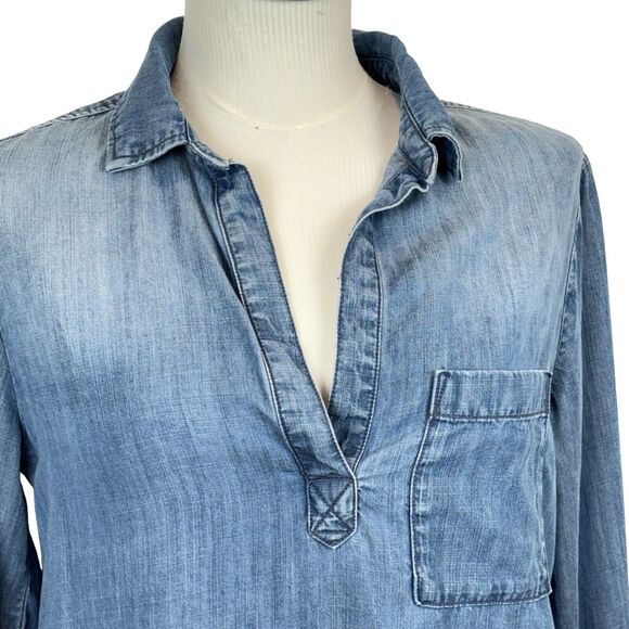 Cloth & Stone Womens Chambray Popover Tunic Size S‎ Blue Long Sleeve Collared - Picture 3 of 12